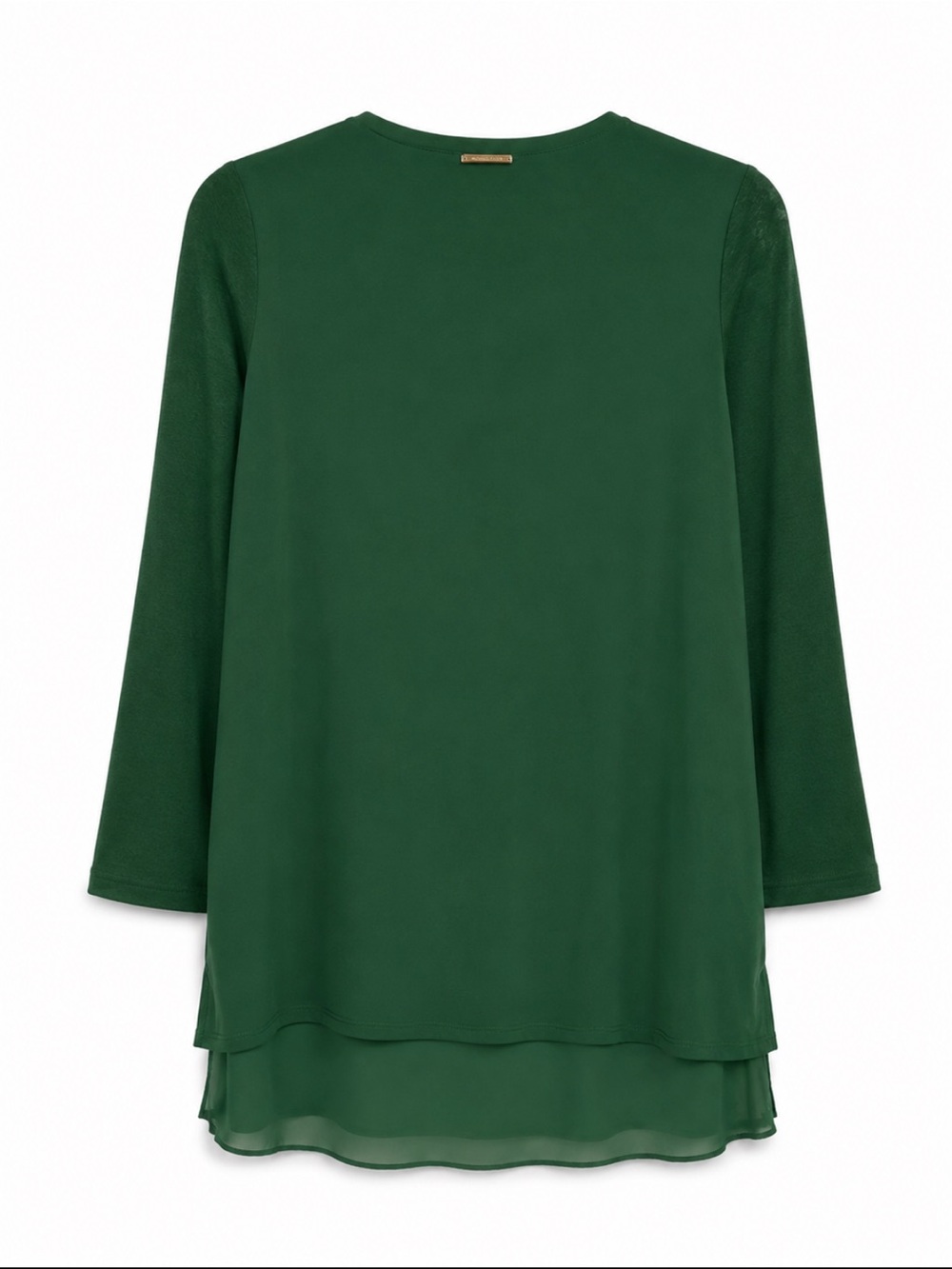 Michael Kors Emerald Green Layered V-Neck Tunic Layered Hem Blouse Top Large - Picture 6 of 7